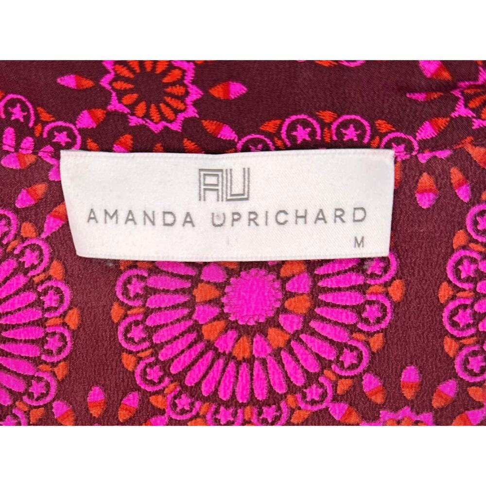 Amanda Uprichard 100% Silk Mini Dress Burgundy Pink Orange Geometric Print Sz M - Picture 4 of 8